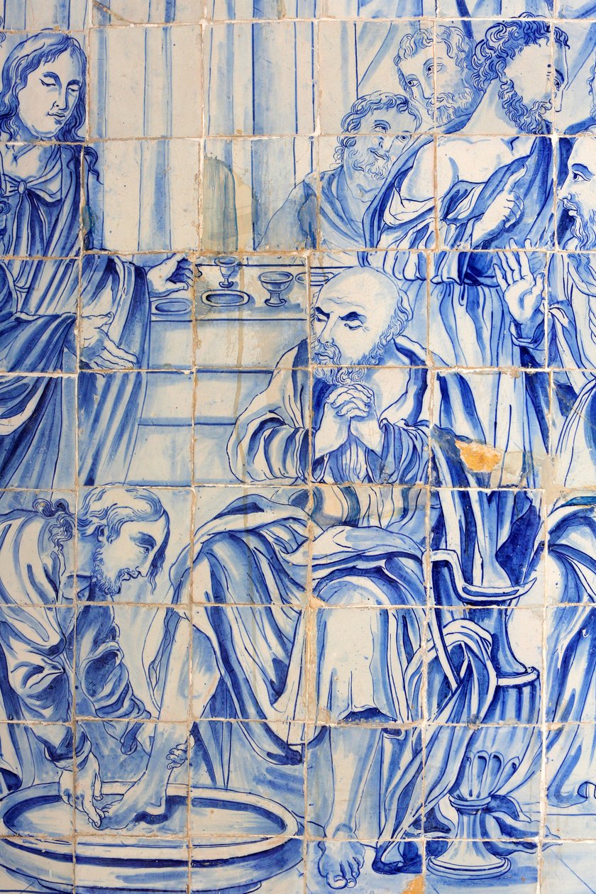 Brasil, Bahia, Salvador : Azulejo na igreja do Bonfim : Jesus lavando os honorários de um discípulo de Unbekannt