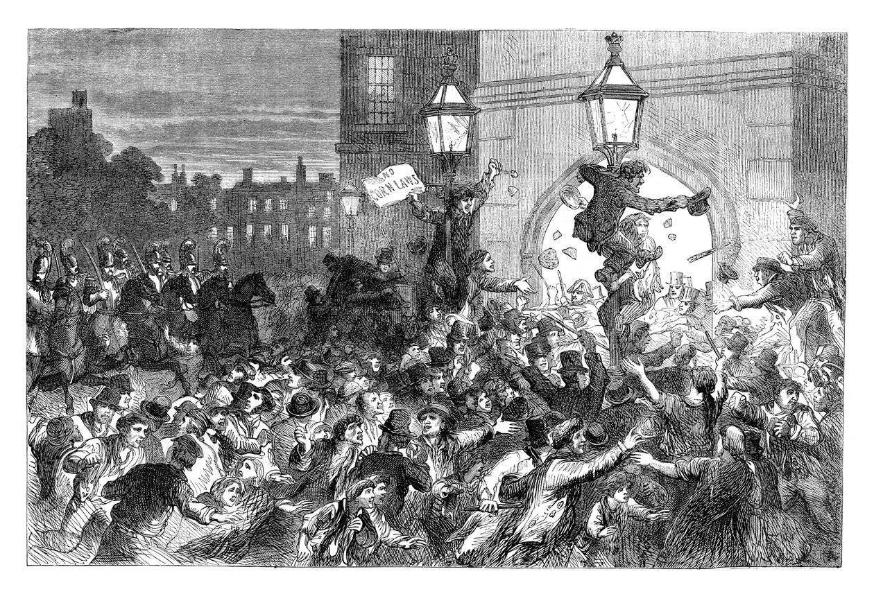 Motins de pão na entrada da Câmara dos Comuns, Westminster, Londres, 1815 c1895 de Unbekannt