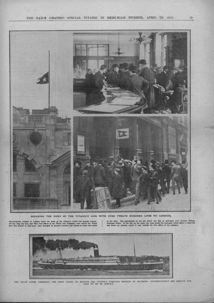 Notícias da perda do Titanics e RMS Virginian, 20 de abril de 1912. de Unbekannt