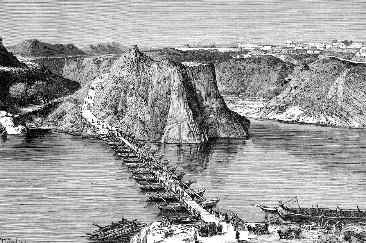 Ponte de barcos sobre o Indus em Khushalgarh, Paquistão, 1895 de Unbekannt