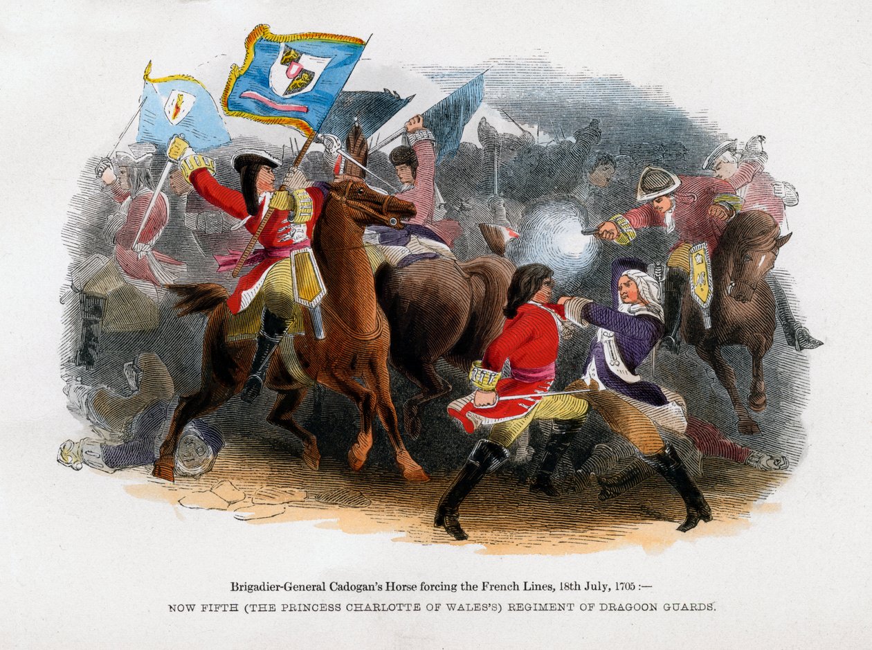 Cavalo de brigada-general Cadogans forçando a linha francesa, 18 de julho de 1705 de Unbekannt