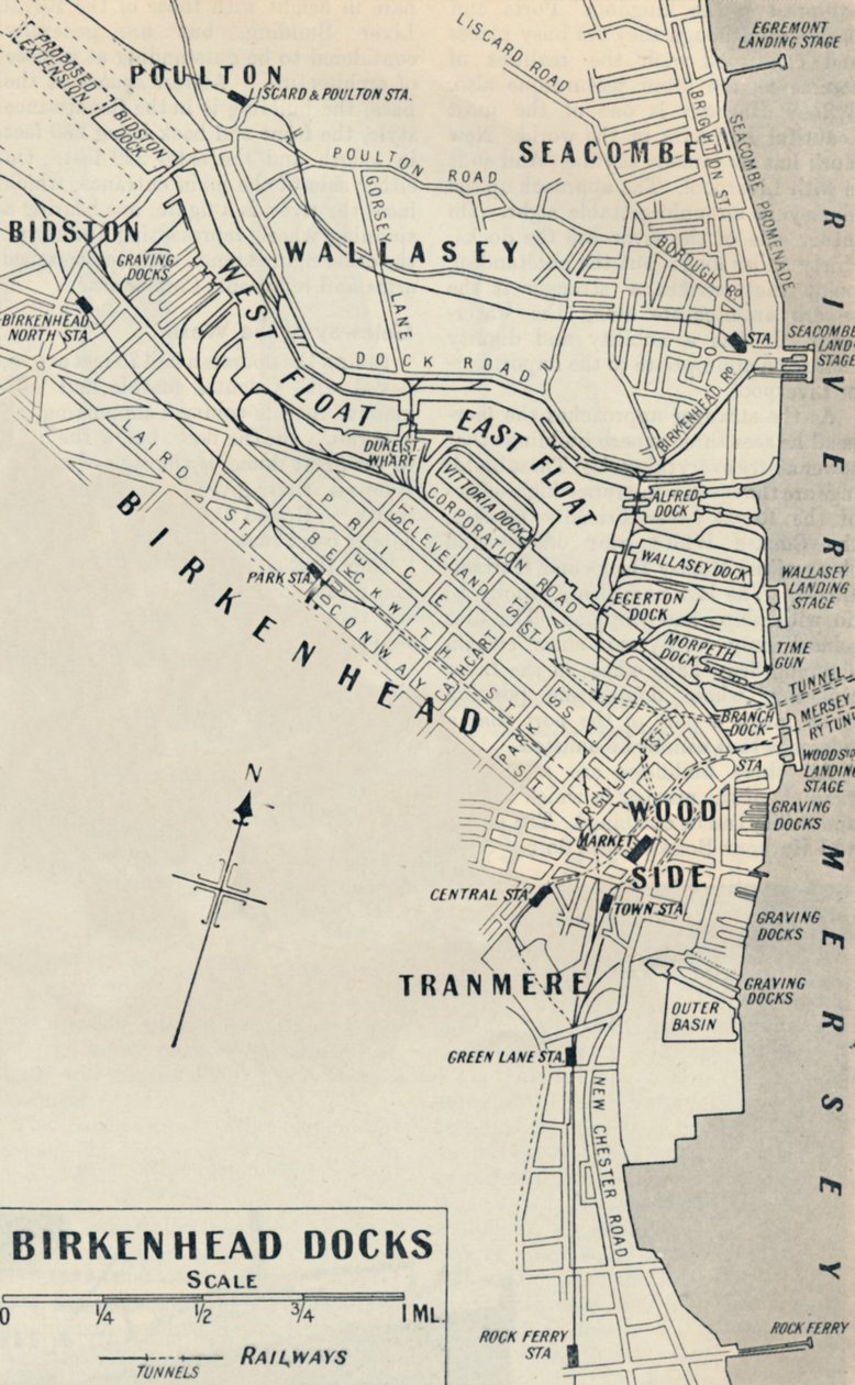 As docas de Brikenhead ficam no lado de Cheshire do rio Mersey, 1936 de Unbekannt