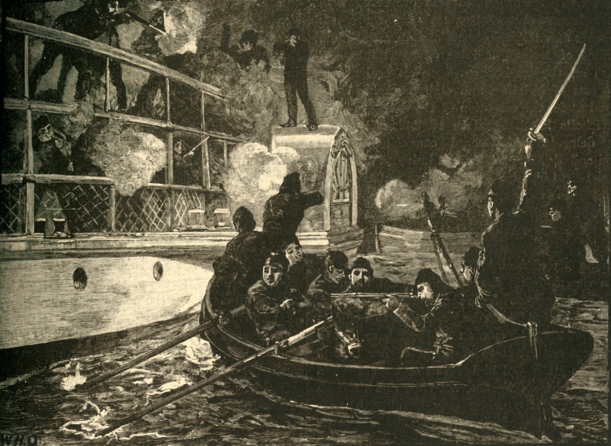 Forças britânicas que capturam o navio rebelde canadense Caroline no Rio Niagara, 1837 c1890. de Unbekannt