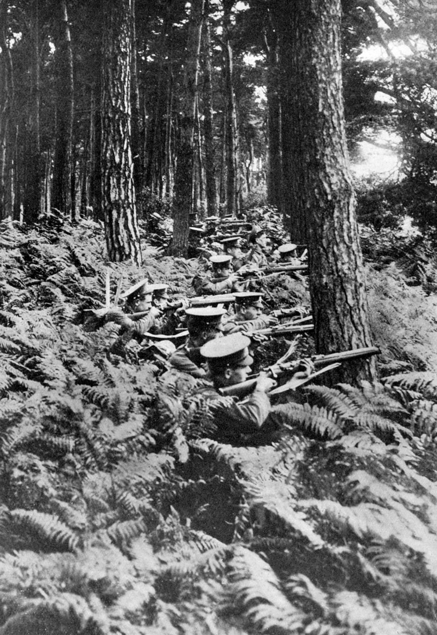 Infantaria britânica em uma madeira, primeira guerra mundial, 1914-1918, c1920 de Unbekannt