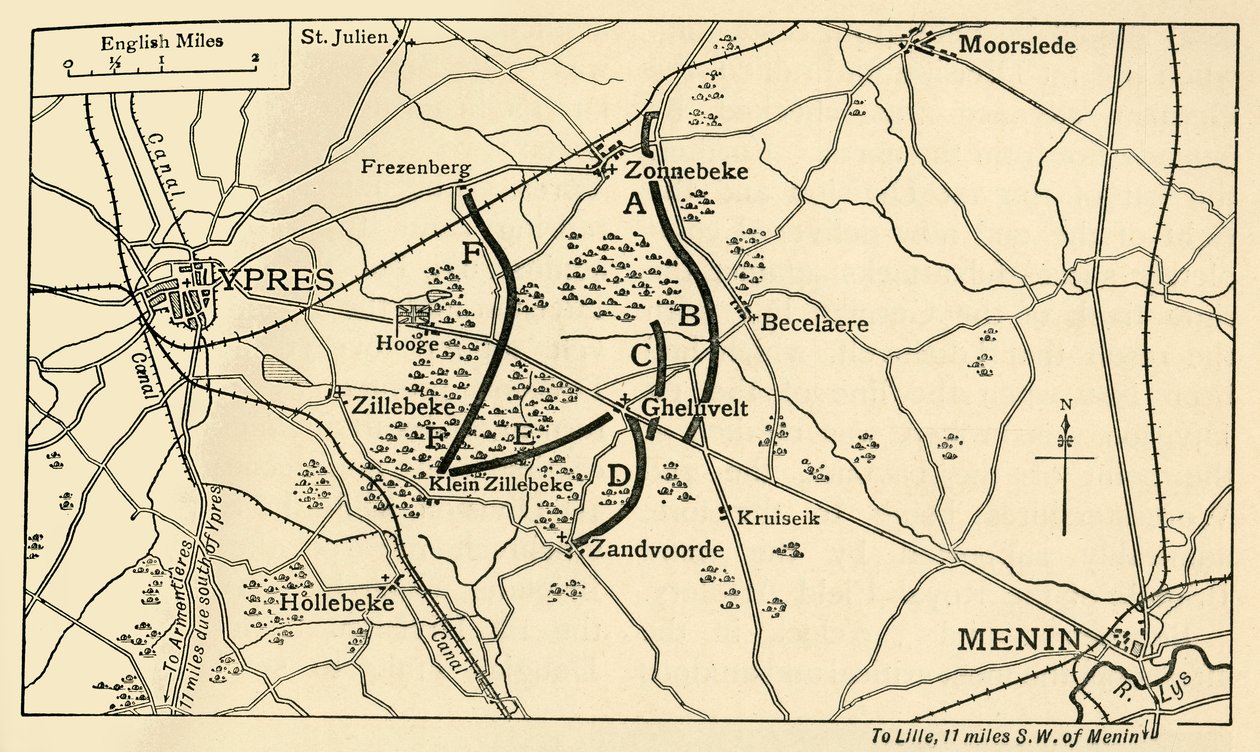 Posições britânicas antes da Primeira Batalha de Ypres, Primeira Guerra Mundial, 1914, c1920. de Unbekannt