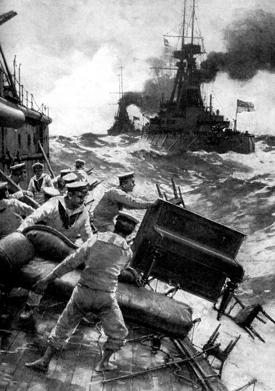 Marinheiros britânicos jogando luxo ao mar, Mar do Norte, Primeira Guerra Mundial, 1914 de Unbekannt