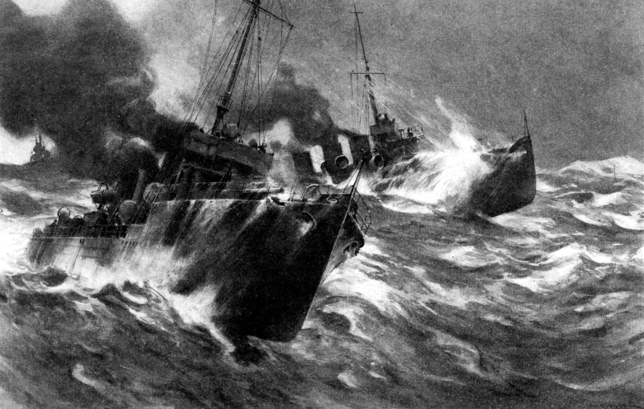 Ofício de torpedo britânico em tempestades no mar do Norte, Primeira Guerra Mundial, 1914 de Unbekannt