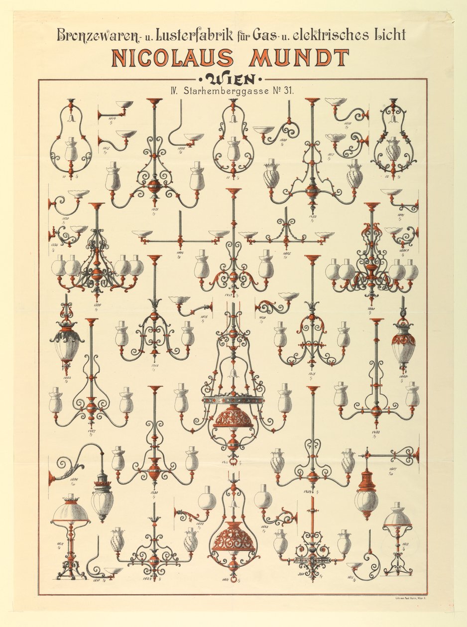 Broadside, Anúncio para luminárias de gás, ca. 1895 de Unbekannt