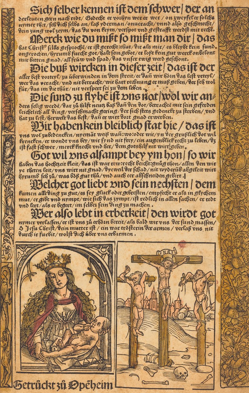 Broadside com duas cenas da vida de Cristo e fronteiras grotescas, c. 14751500. de Unbekannt