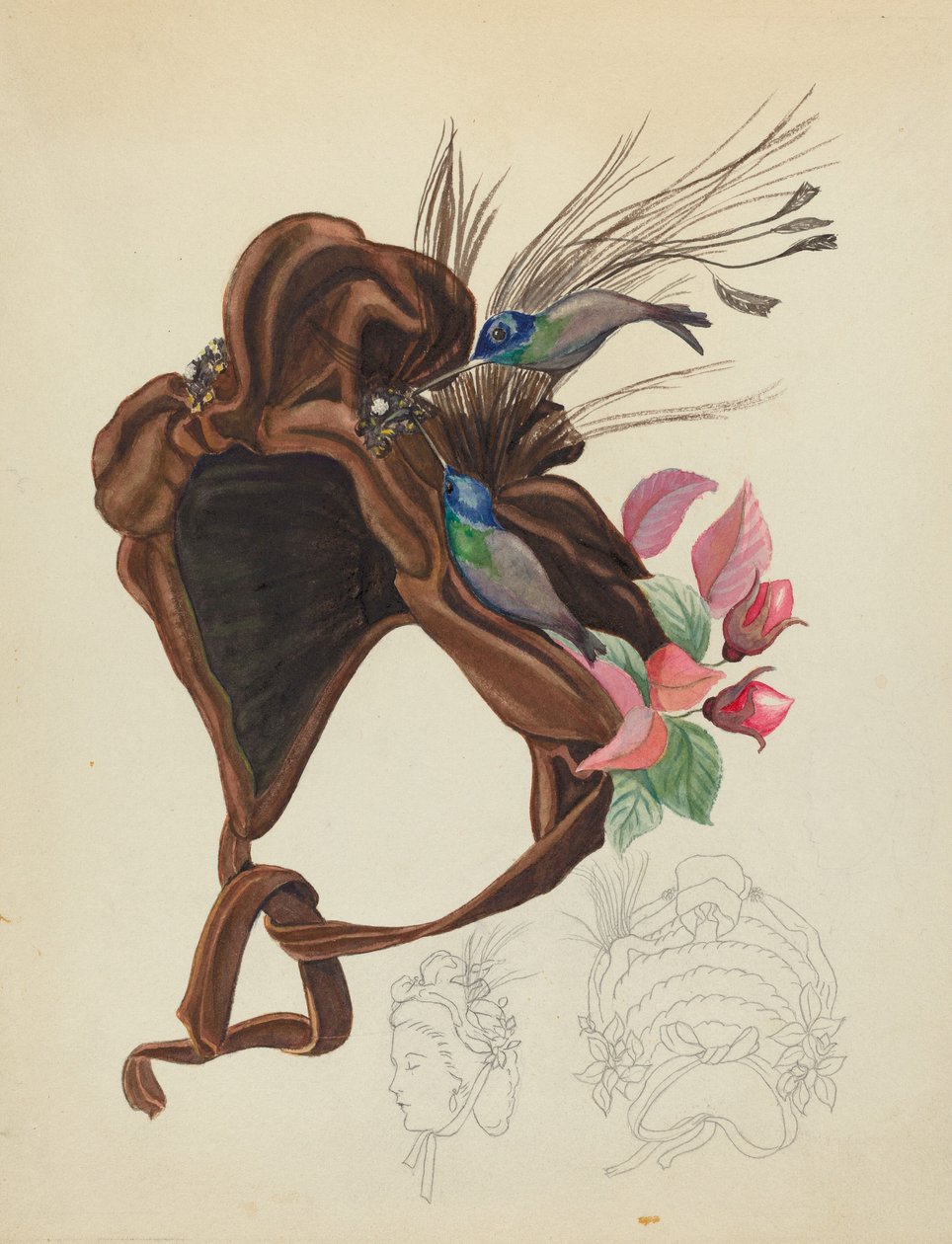 Boné de veludo marrom, c. 1940. de Unbekannt