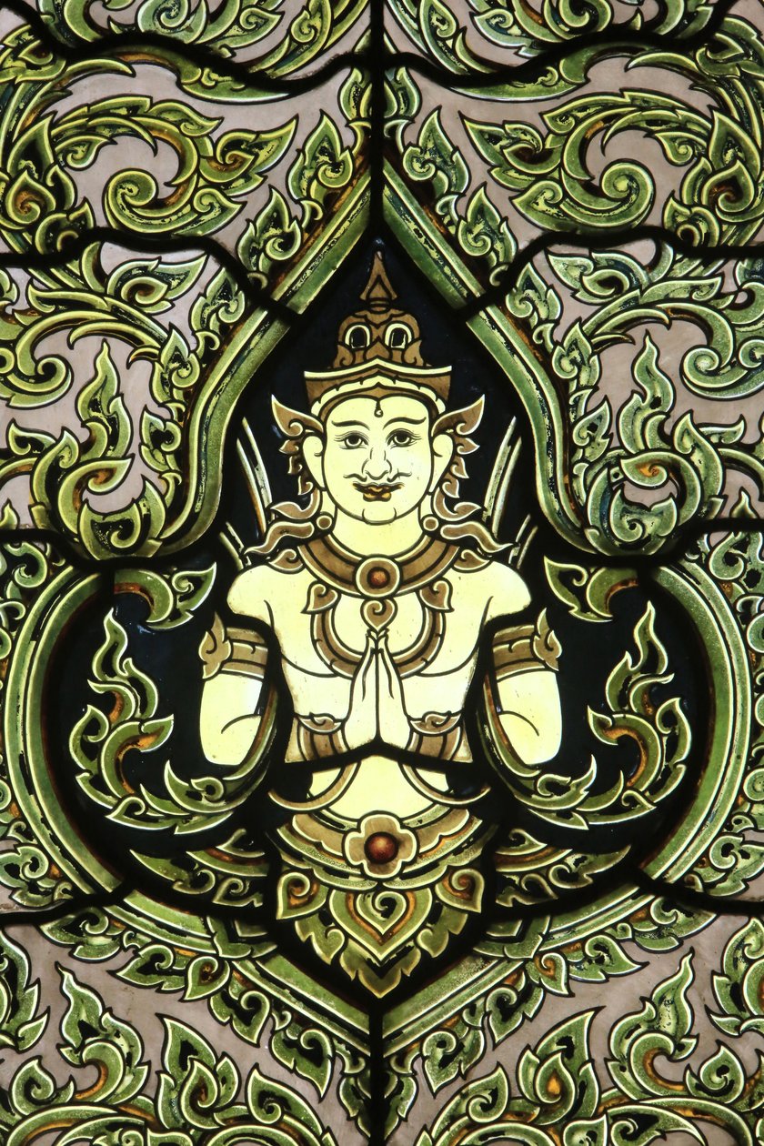 Buda. Janela de vidro manchado. Templo de mármore. Wat Benchamabophit Dusitvanaram Ratchaworawiharn. 1899. Banguecoque. Tailândia de Unbekannt