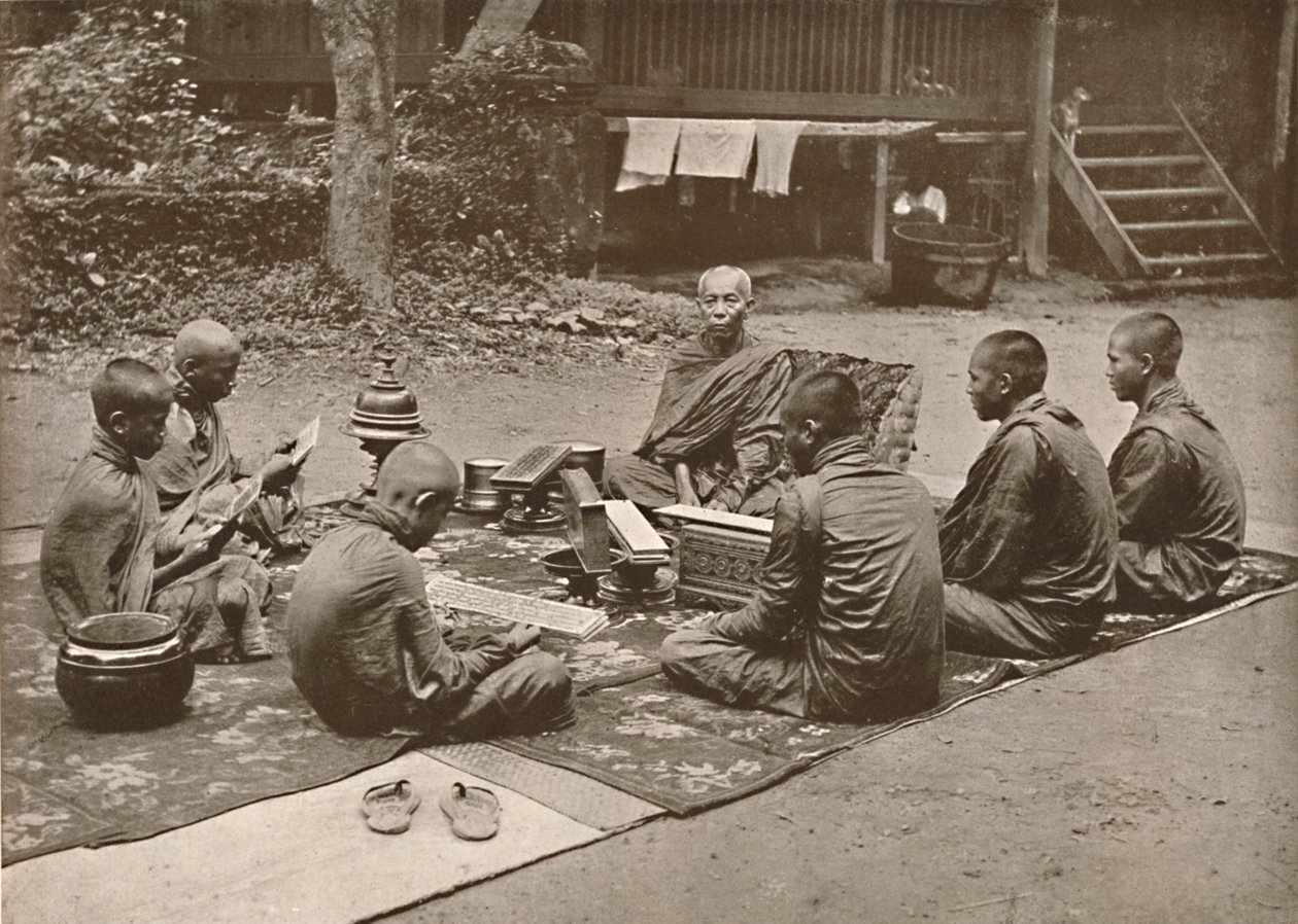 Padre budista com alunos, 1900. de Unbekannt