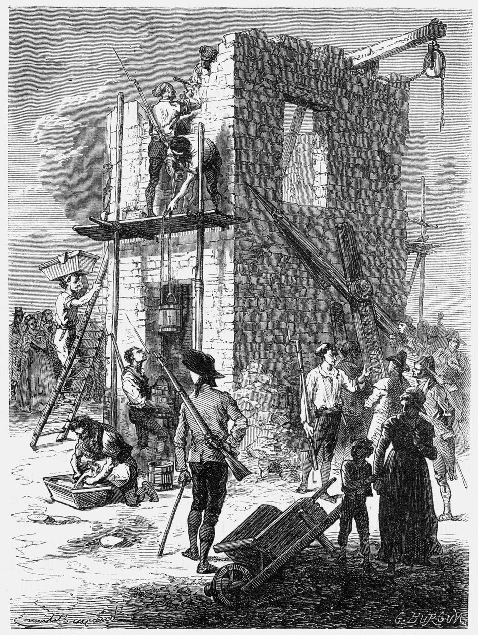 Construindo uma estação telegráfica de Chappe, c1793, c1870 de Unbekannt