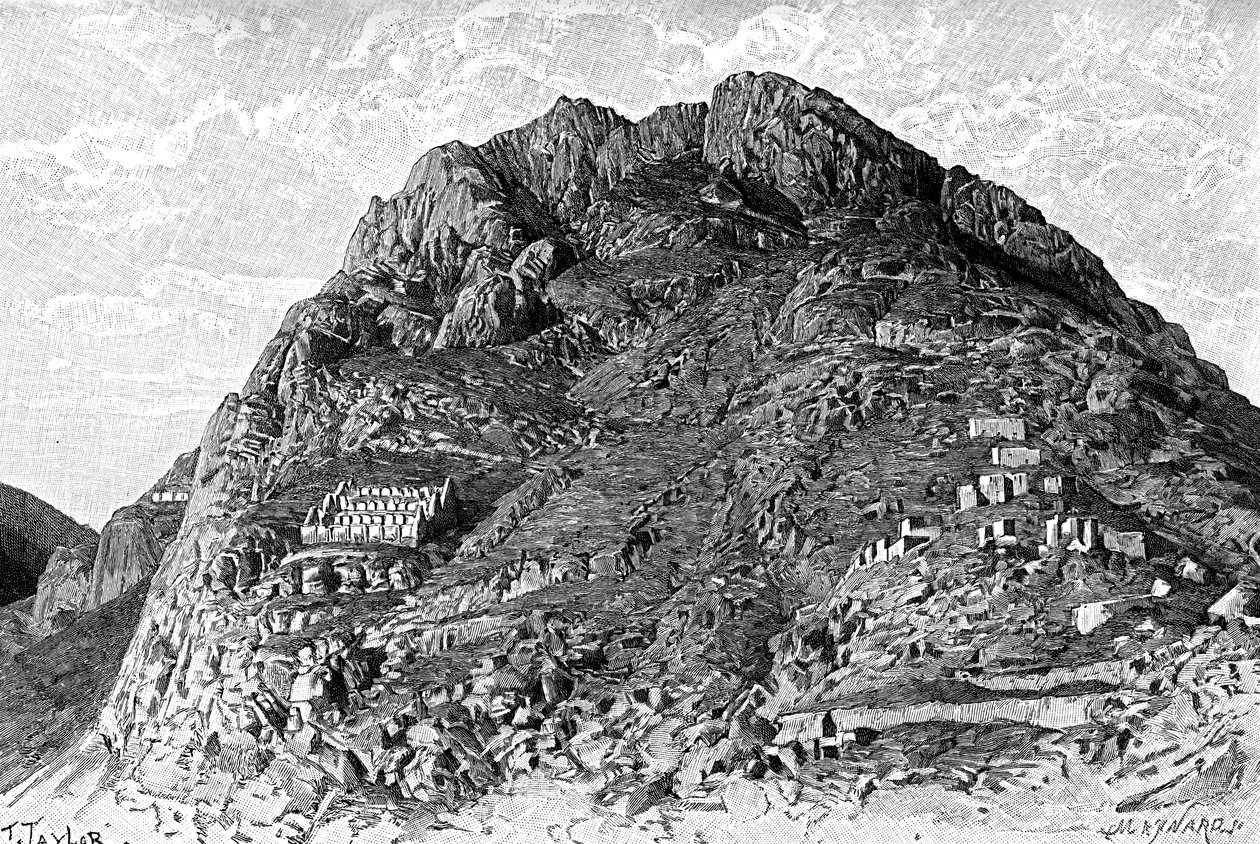 Edifícios dos incas no Cerro De Las Carceles em Ollantaytambo, Peru, 1895 de Unbekannt