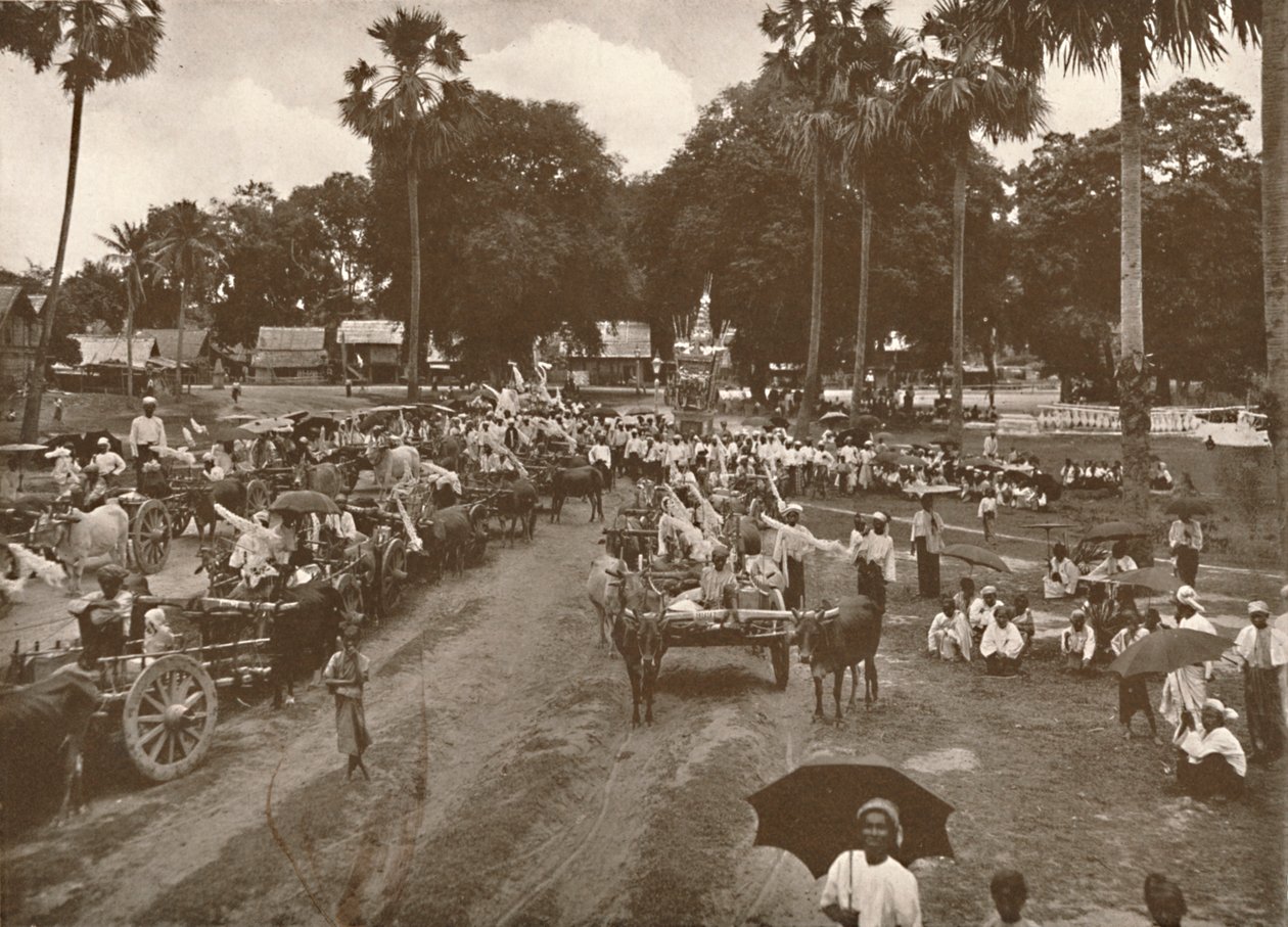 Funeral birmanês. - Procissão de carroças com ofertas, 1900. de Unbekannt