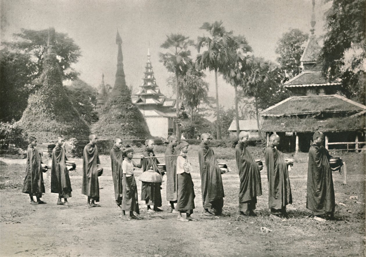 Phoongyies birmaneses que coletam esmolas, 1900. de Unbekannt