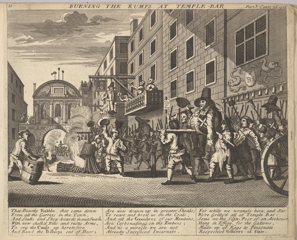Queimando as protuberâncias na barra do templo Placa 11: Ilustrações para Samuel Butlers Hudibras, 1725-30. de Unbekannt