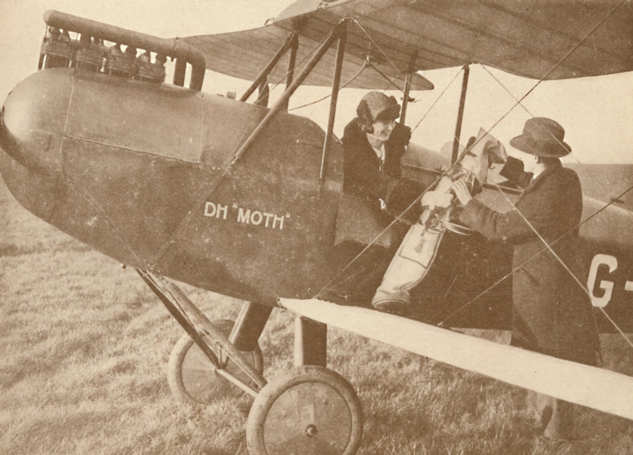 De avião até as ligações de golfe em um pequeno avião de 27 a 60 HP Moth Light, 1927 de Unbekannt