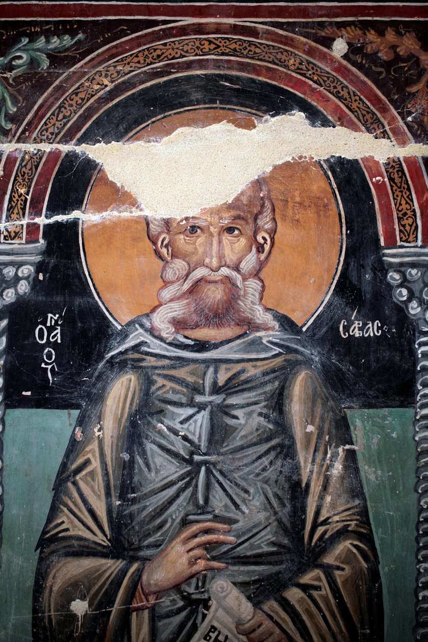 Afresco bizantino do século XV (detalhe) Muralha de São Sabás Pintura Capela Miguel Arcanjo, aldeia Galata Chipre Igrejas pintadas UNESCO site Troodos, Chipre de Unbekannt