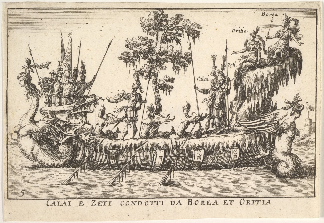Calais e Zetes liderados por Boreas e Oreithyia Calai e Zeti condotti da Borea et Oritia, w..., 1664 de Unbekannt