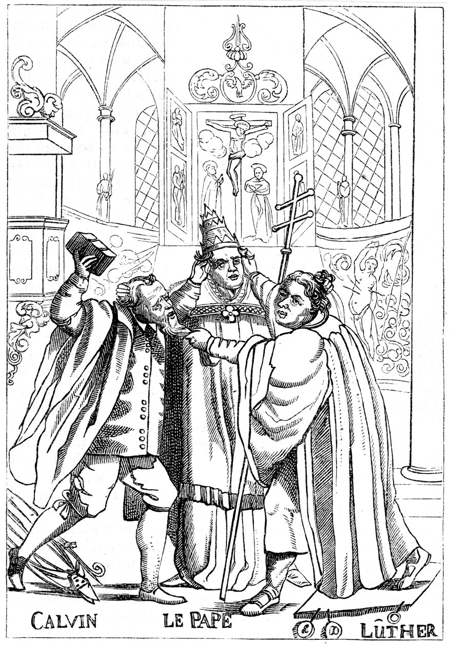 Calvino, Lutero e o Papa lutando entre si, publicado em 1600 de Unbekannt