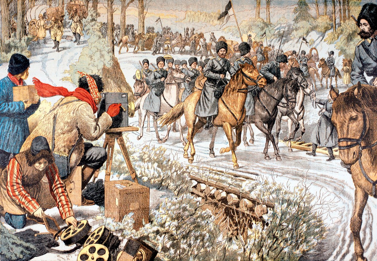 Cinegrafista de filmar tropas russas na Manchúria para um noticiário anterior, Guerra Russo-Japonesa, 1904 de Unbekannt