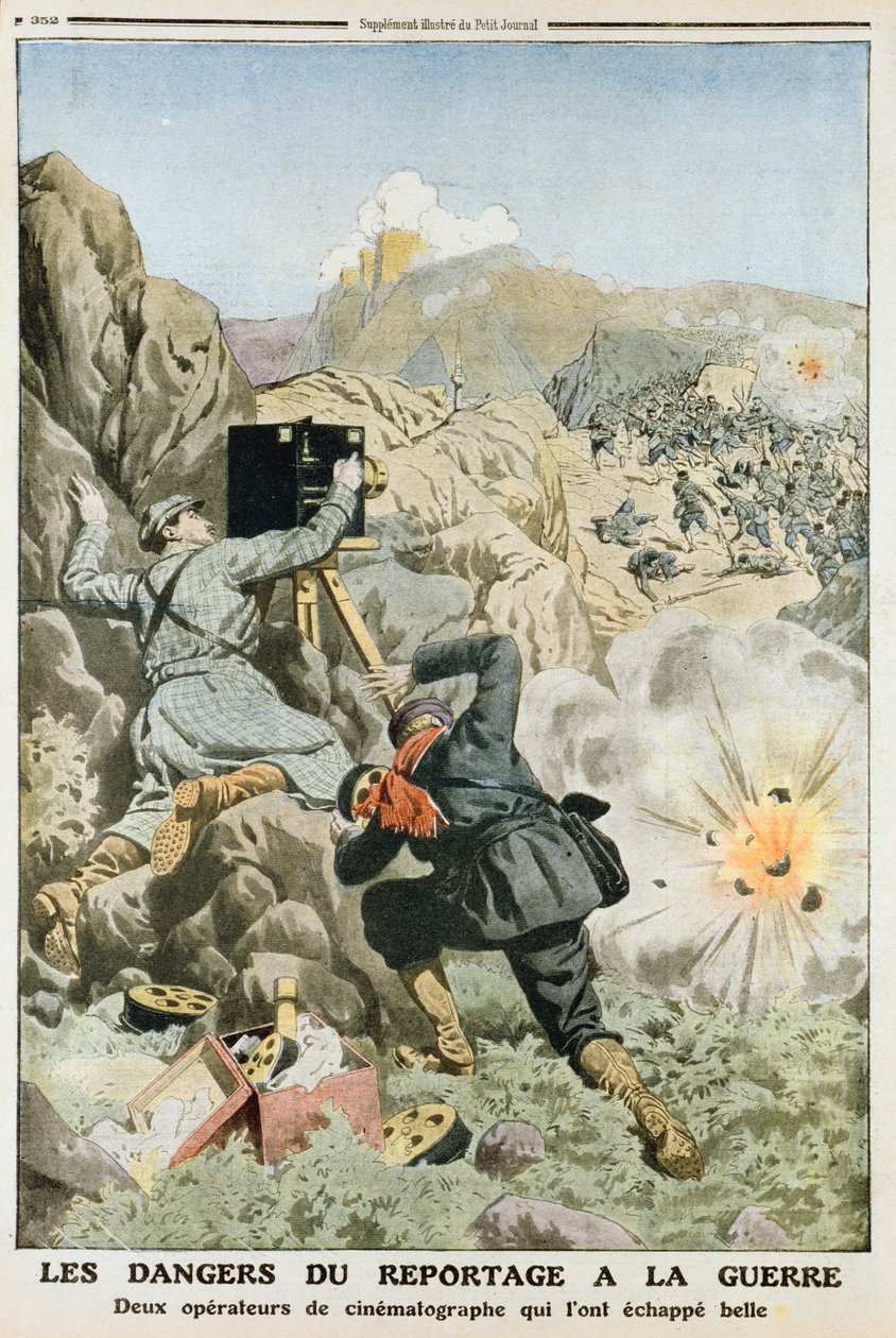 Cinegrafistas sob fogo durante as filmagens da Primeira Guerra dos Balcãs, em 1912 de Unbekannt