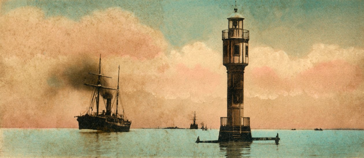 Canal de Suez. Os lagos amargos - O farol norte, c1918-c1939. de Unbekannt