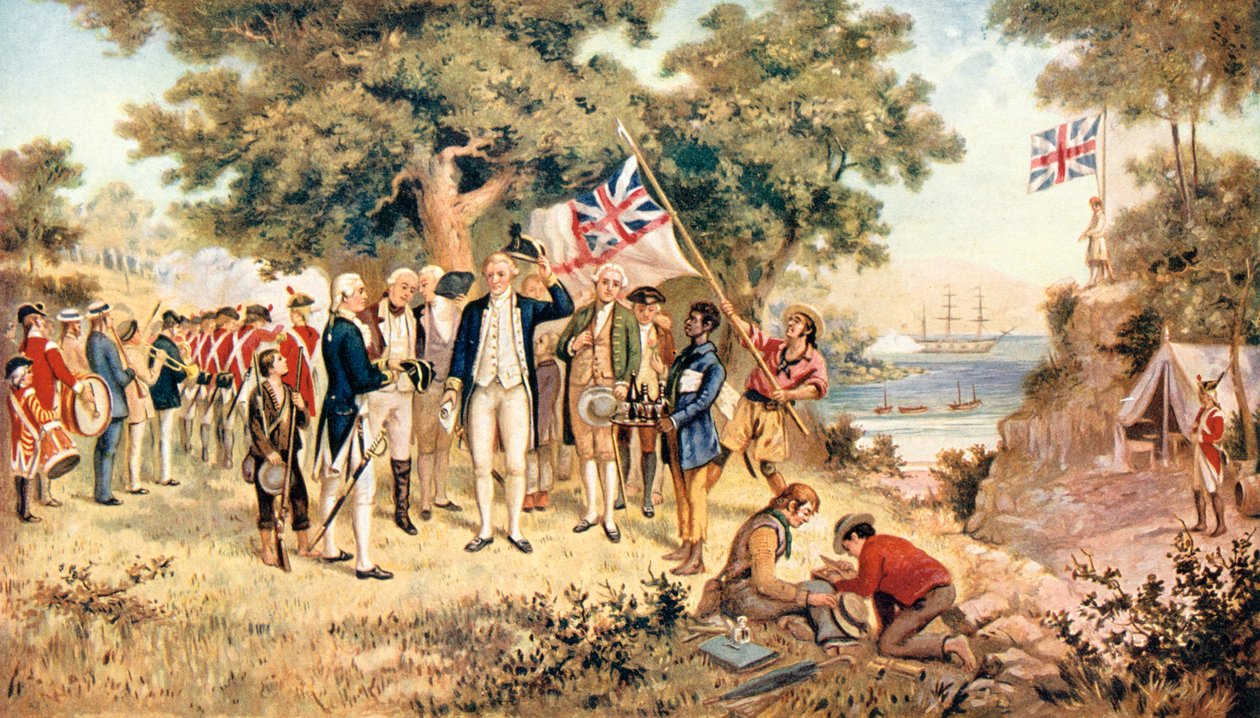 Capitão James Cook tomando posse de Nova Gales do Sul em nome da Coroa Britânica, 1770 de Unbekannt
