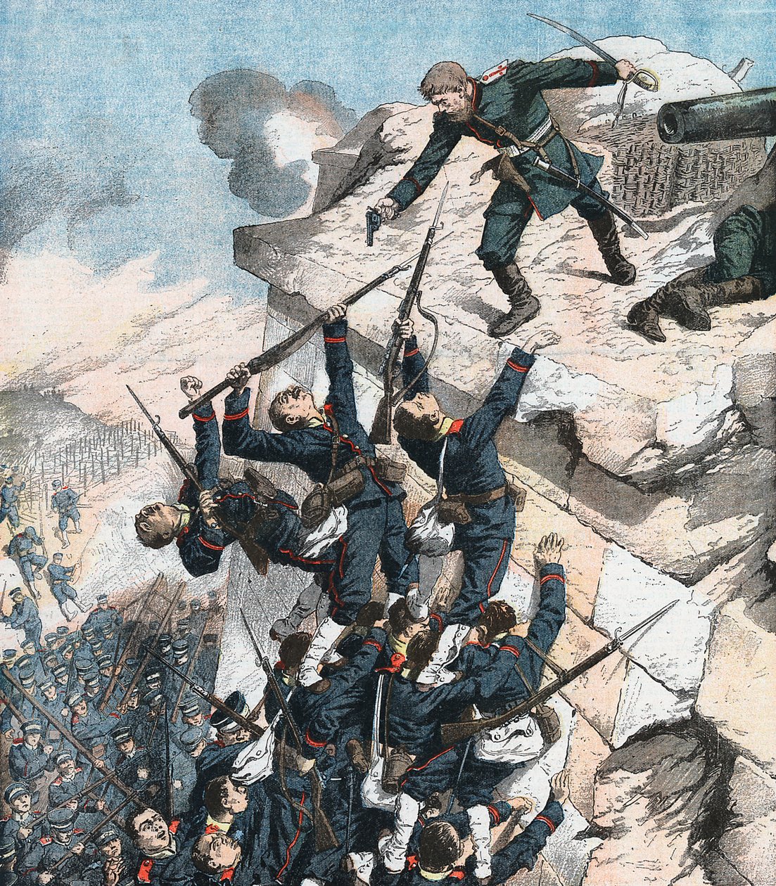 Capitão Lebedief heroicamente defendendo o bastião em Port Arthur, Guerra Russo-Japonesa, 1904-5 de Unbekannt