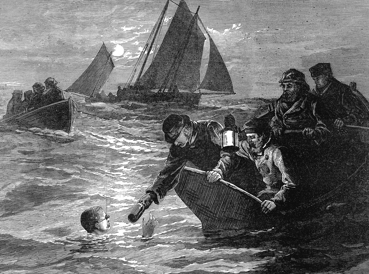 Capitão Matthew Webb, o primeiro homem a nadar no Canal da Mancha, 1875 de Unbekannt