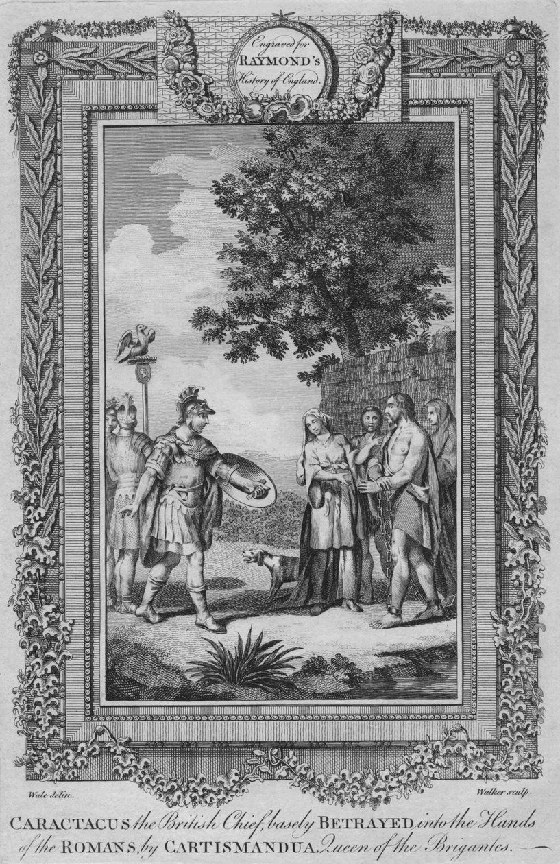 Caractacus, o chefe britânico, basicamente traído nas mãos dos romanos por Cartismandua, c1787 de Unbekannt