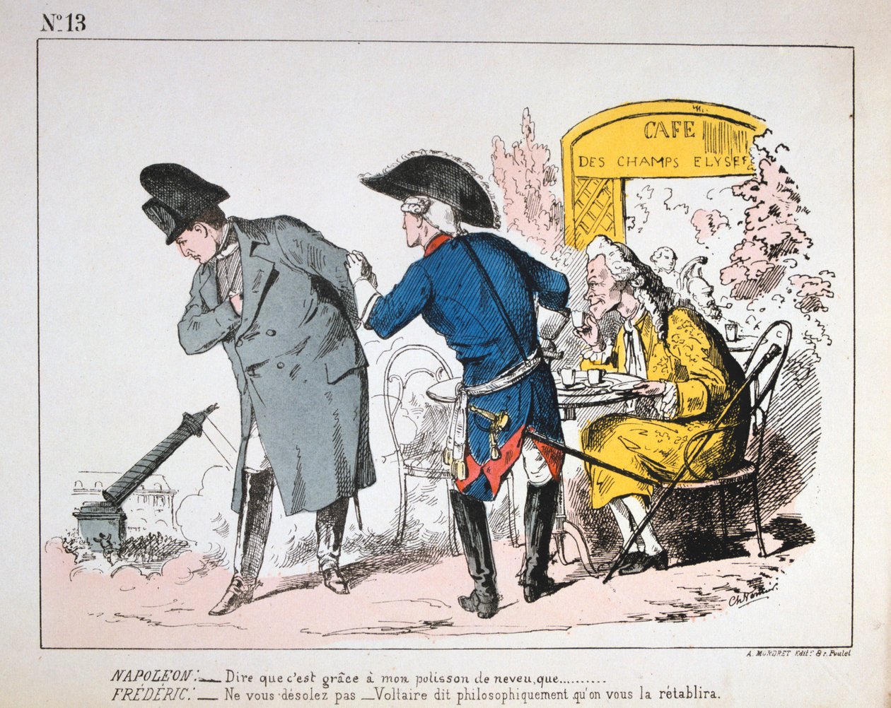 Caricatura de Napoleão I assistindo a queda da Colonne de Vendome, comuna de Paris, 1871. de Unbekannt