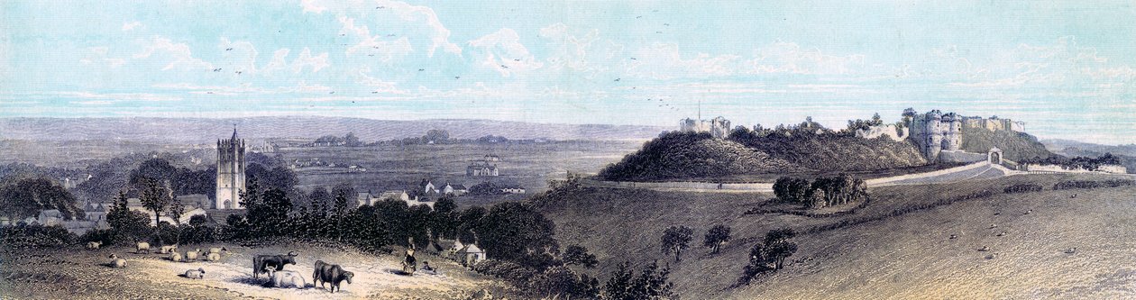Castelo de Carisbrooke e vila, Ilha de Wight, século XIX de Unbekannt