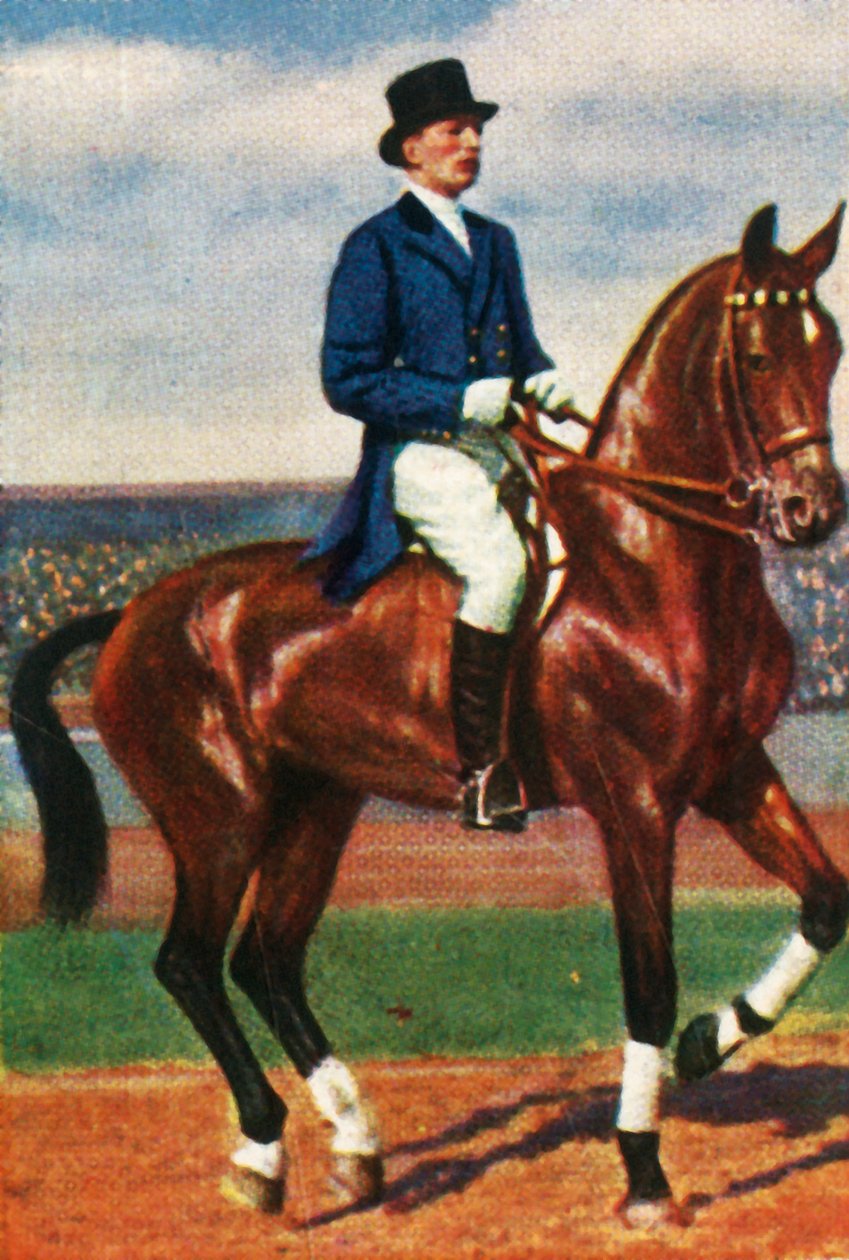 Carl von Langen da Alemanha em seu cavalo Demolidor, 1928. de Unbekannt