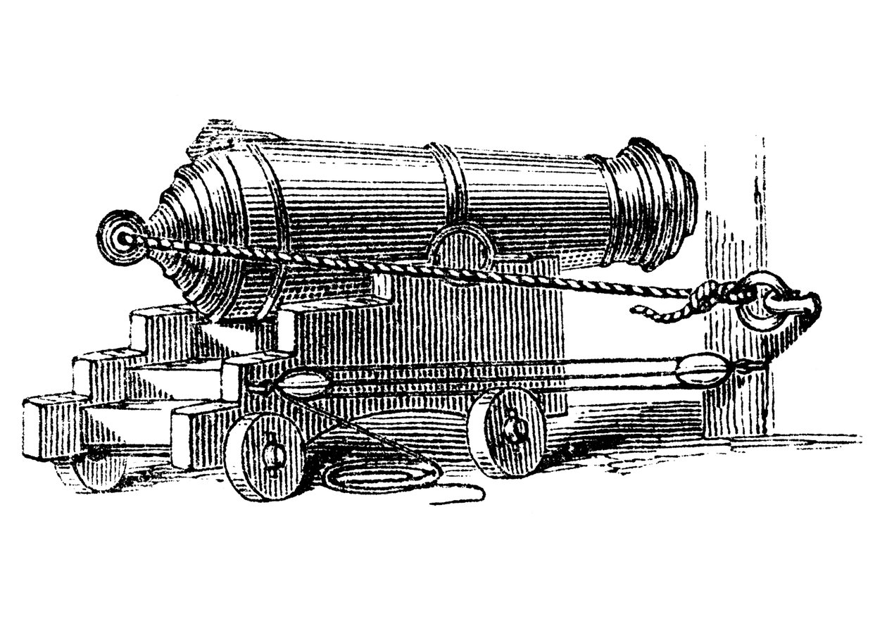 Carronade, peça curta de material bélico naval com câmara de grande calibre, como uma argamassa, c1884 de Unbekannt