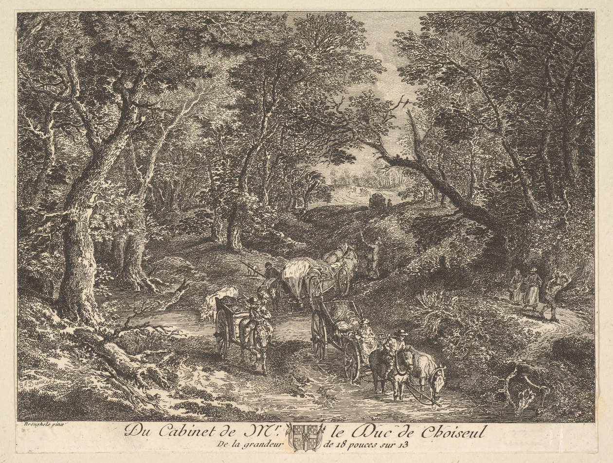 Carroças em um Caminho pela Floresta após uma pintura na coleção do Duque de Choiseul, 1771. de Unbekannt