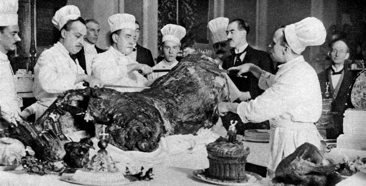 Escultura de um lado de carne no banquete anual no Guildhall, Londres, 1926-1927 de Unbekannt