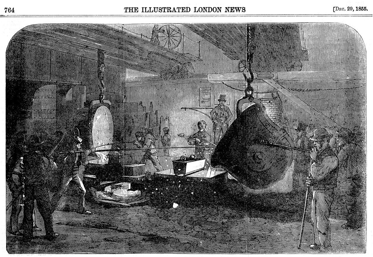 Lançando uma argamassa na Grissells Regents Canal Ironworks, City Road, Londres, 1855 de Unbekannt