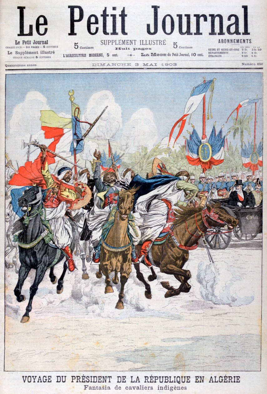 Cavalgada de tropas nativas durante a visita do Presidente Loubet à Argélia, 1903 de Unbekannt