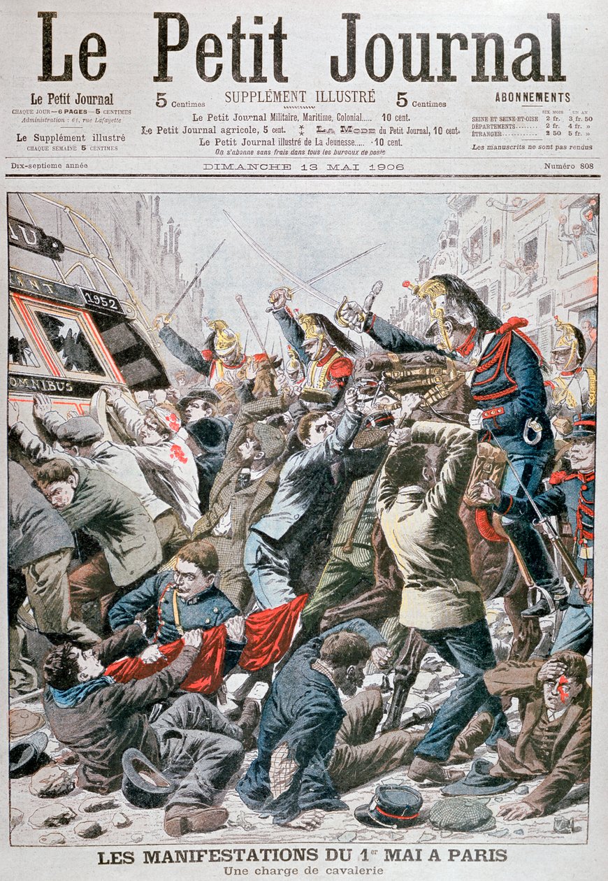 Carga de cavalaria durante a manifestação de 1º de maio em Paris, 1906 de Unbekannt