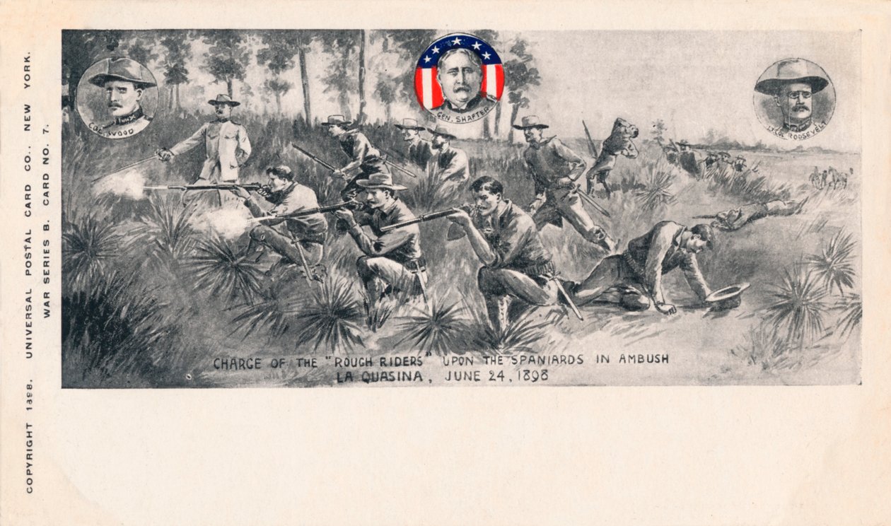 Carga dos cavaleiros violentos contra os espanhóis em Emboscada, La Quasina, 24 de junho de 1898, c1900 de Unbekannt