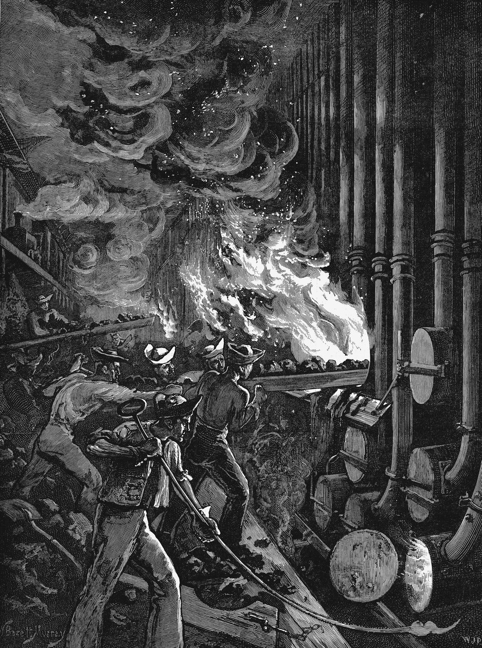 Cobrando as retortas na fábrica de gás Beckton, Londres, 1878 de Unbekannt
