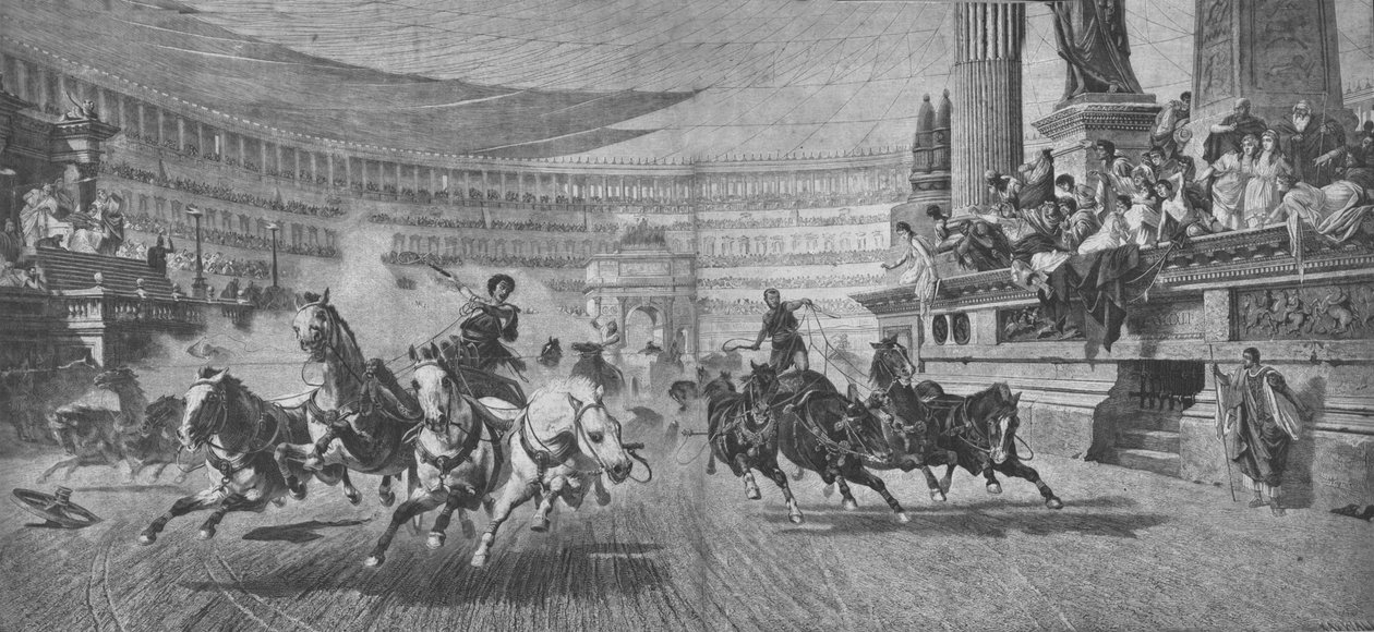Corrida de carruagem no Circus Massimus, em Roma, século XIX de Unbekannt