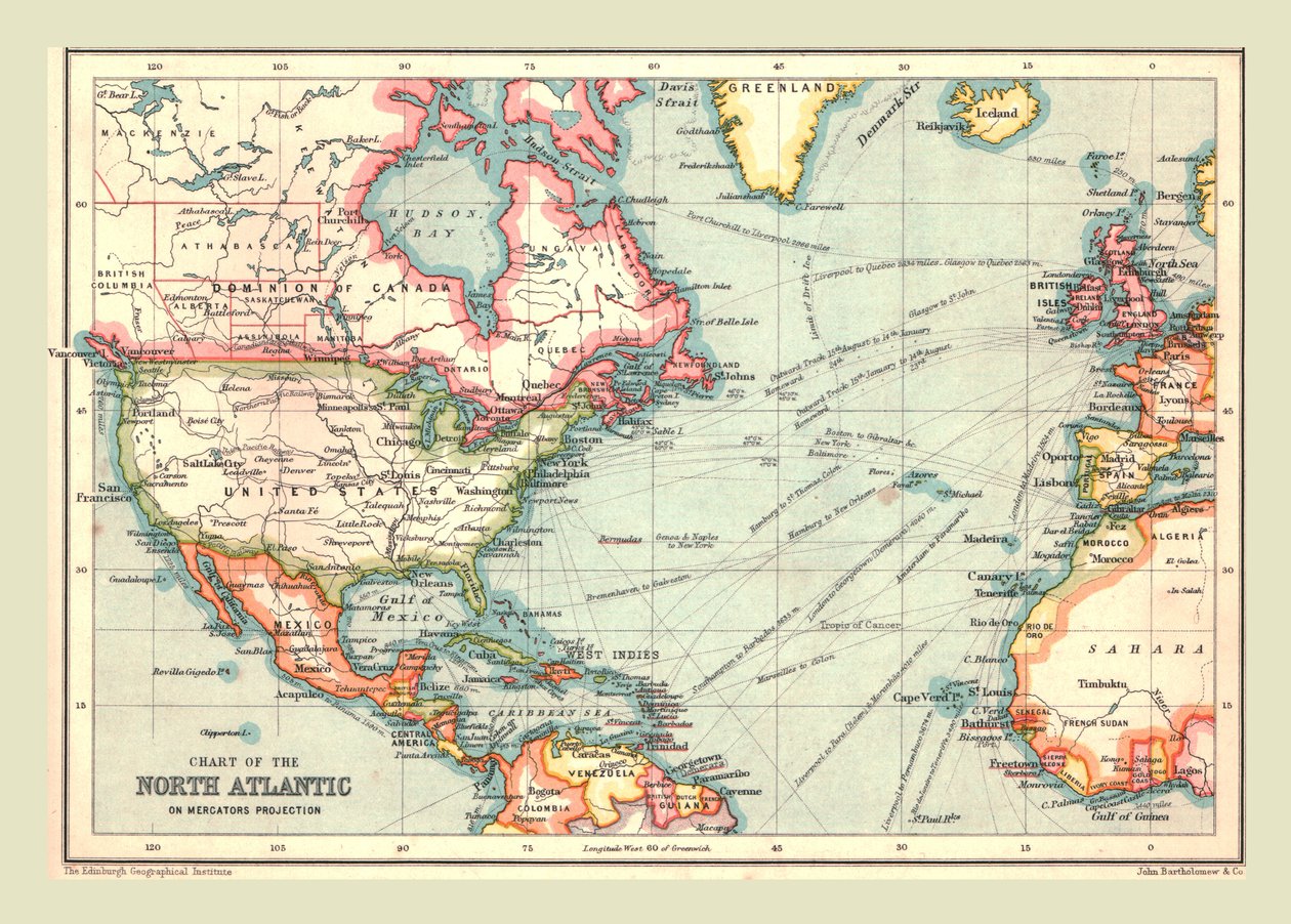 Carta do Atlântico Norte, 1902. de Unbekannt