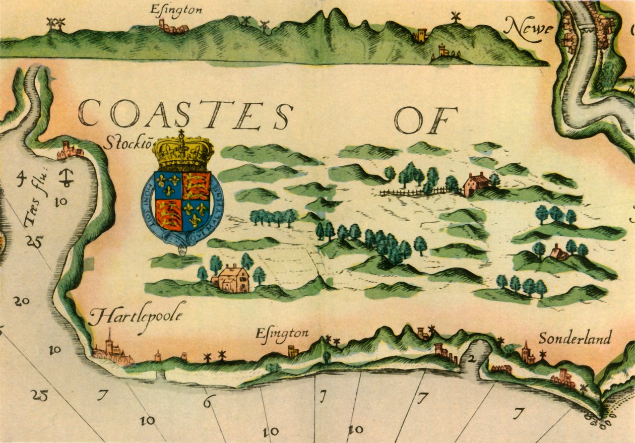 Gráfico mostrando moinhos de vento como pontos de referência na costa nordeste da Inglaterra, 1588, 1947. de Unbekannt