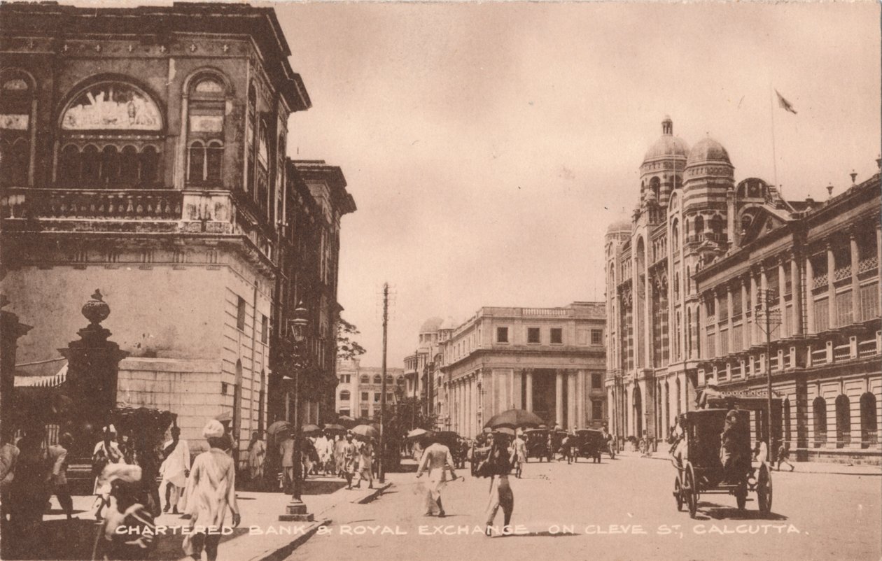 Banco Chartered & Royal Exchange em Cleve St, Calcutá, c1900 de Unbekannt