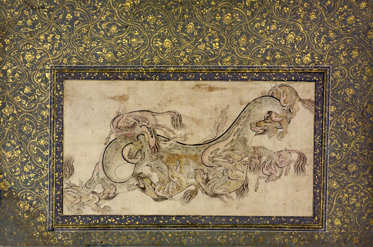 Chilins criaturas quiméricas chinesas lutando com um dragão, século XVI. de Unbekannt