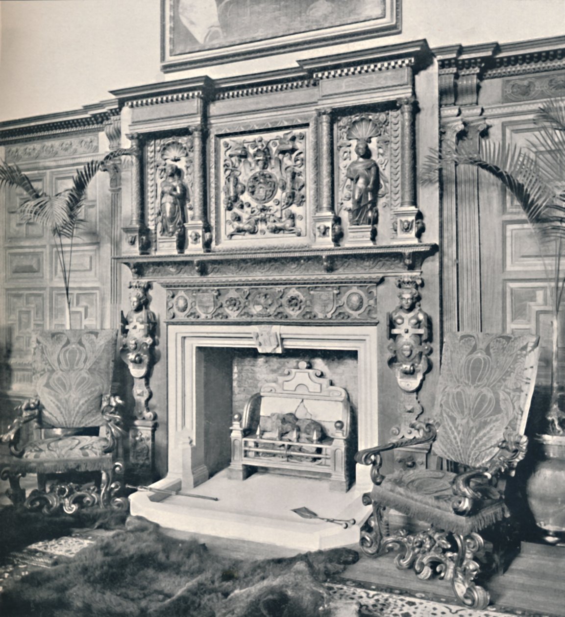 Peça de chaminé no grande salão, castelo Ashby, Northampton, 1927 de Unbekannt