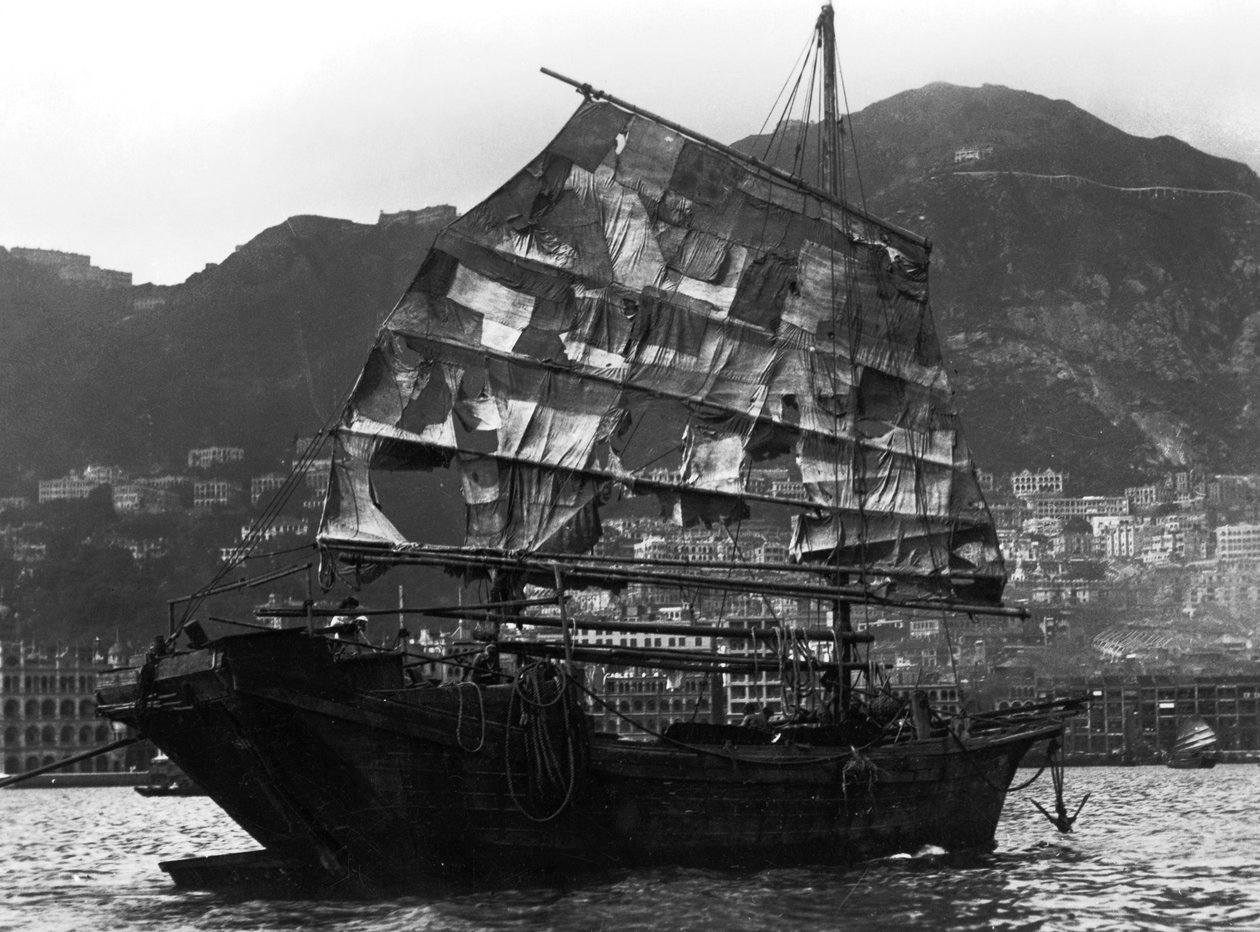 Barco chinês em um porto, século 20 de Unbekannt